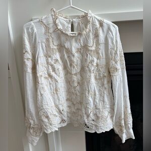 Anthropologie Cream Cotton Embroidered Eyelet Blouse